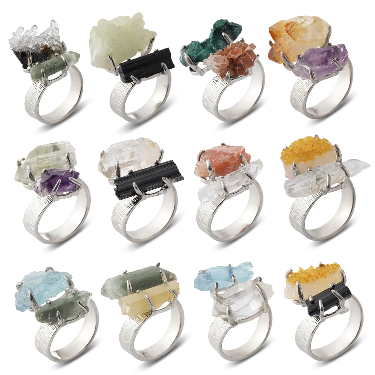 Natural Gemstone Ring Unisex Ring Unique  Crystal Fashion Jewelry Adjustable  Unisex Party Gift Ring Raw Stone Jewelry