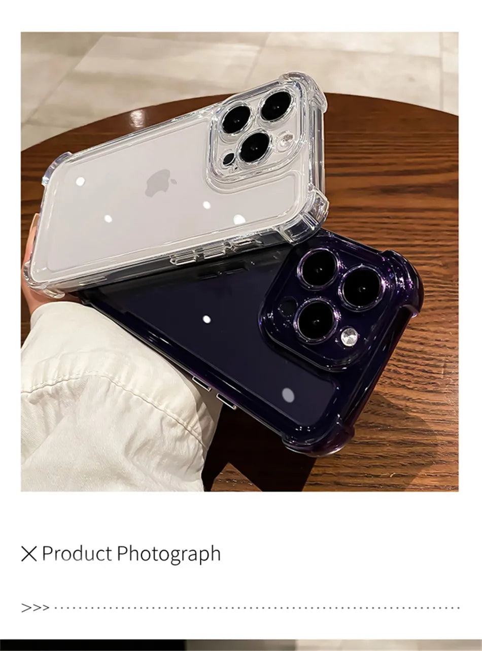 Luxury Shockproof Clear Phone Case For iPhone 15 14 13 12 11 Pro Max 14 15 Plus Silicone Bumper Transparent Hard Back Cover