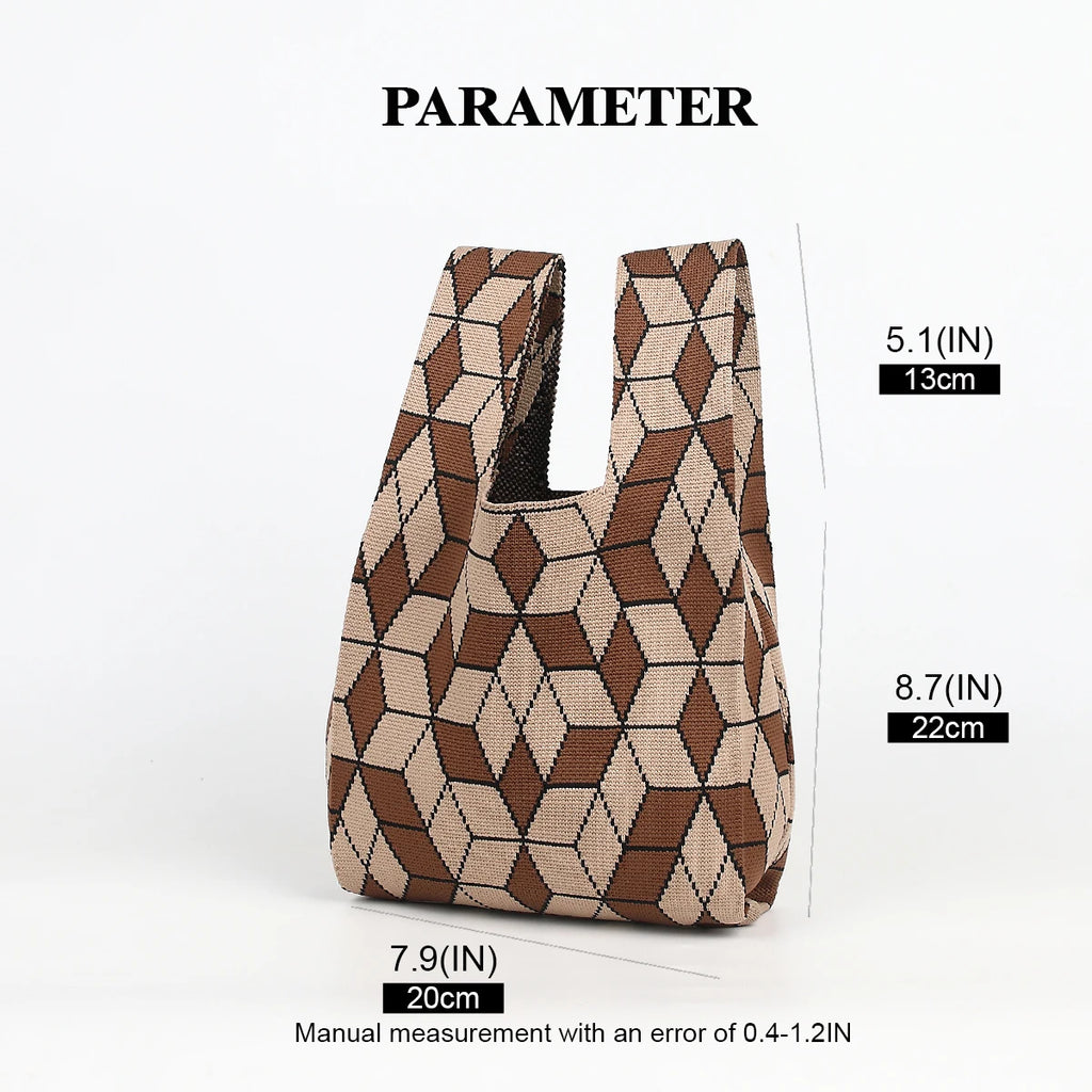Diamond-Patterned Foldable Large-Capacity Knitted Bag, Durable and Versatile for All Seasons, Suitable for Women's Casual Fashion, Ideal for Travel, Walking, Shopping, and Carrying Umbrellas, Cell Phones, Cosmetics, and Books