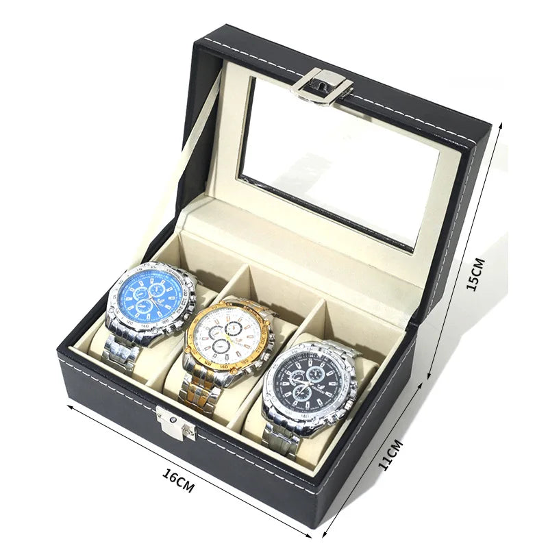 3/6/12 Slot Men Watch Display Case PU Leather Watch Organizer Box Black Watch Bracket Display Box Holiday Gift ﻿