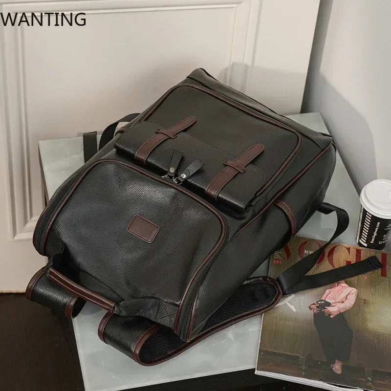 Retro Fashion Men's Backpack Luxury Soft Leather Backpack For Men Multi-pocket Travel Backpacks Male Student Backpack Schoolbags