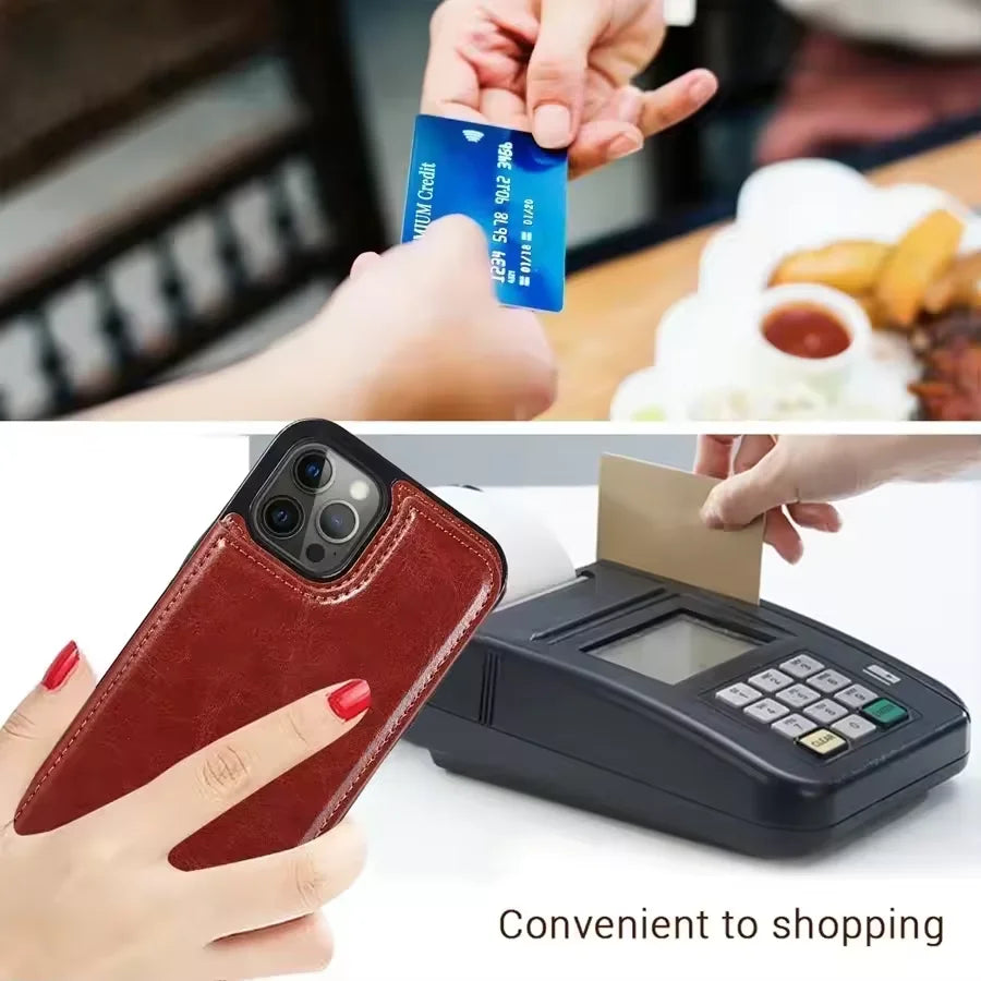 Luxury PU Leather Wallet Case For iPhone 16 15 14 13 12 11 Pro Max SE X XR XS Max 8 7 Plus Kickstand Card Holder Slots Cover