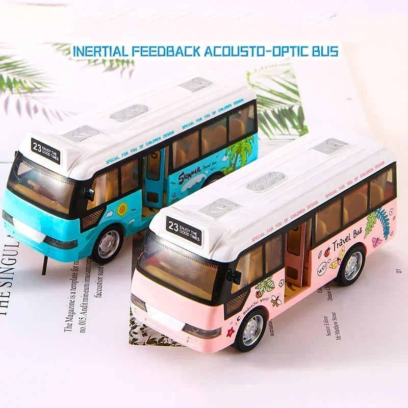 Interactive Die Cast Metal School Bus Toy with Sound Light Friction Powered Play Vehicle  Gifts for Kids' Fun Imaginative Play