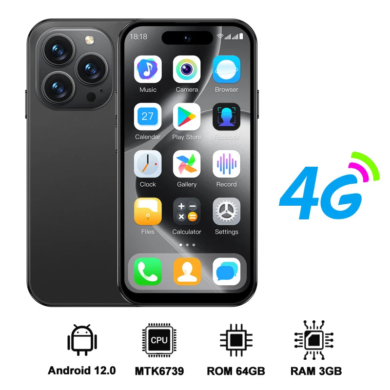 SERVO S16 Mini 4G LTE Android Pocket Smartphone 16GB/64GB Play Store WiFi GPS Dual SIM Dual Camera 4.0"Display Small Mobile Phon