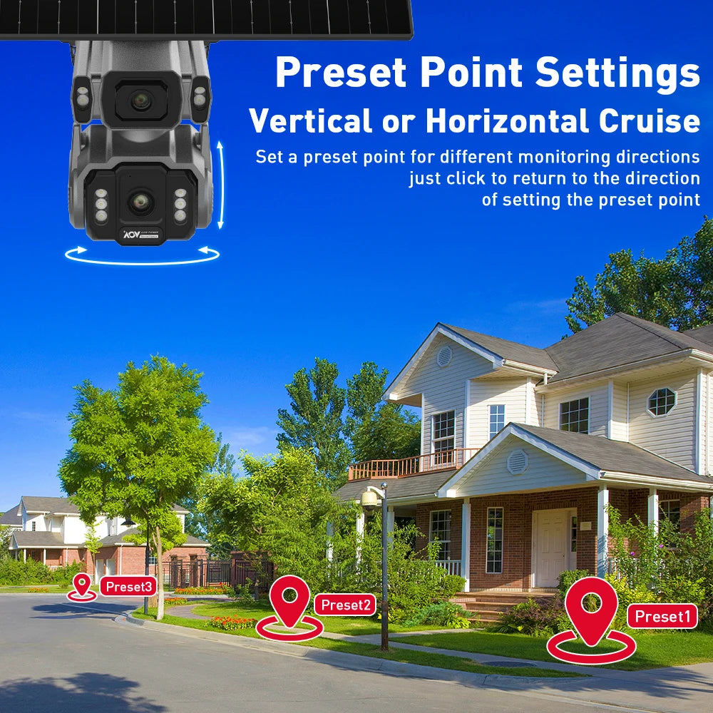 LS VISION Dual Screens 10MP AOV Solar Camera Outdoor 12X Zoom 24/7 Recording 4G SIM Auto Tracking Zoom PTZ Security Cameras CCTV