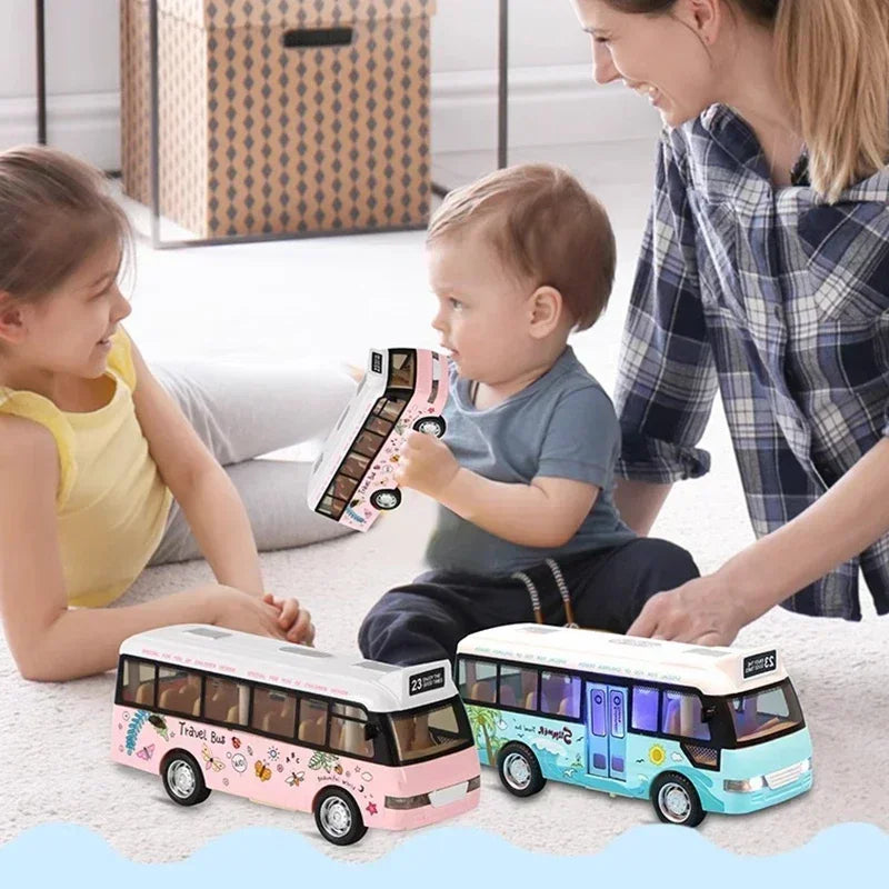 Interactive Die Cast Metal School Bus Toy with Sound Light Friction Powered Play Vehicle  Gifts for Kids' Fun Imaginative Play