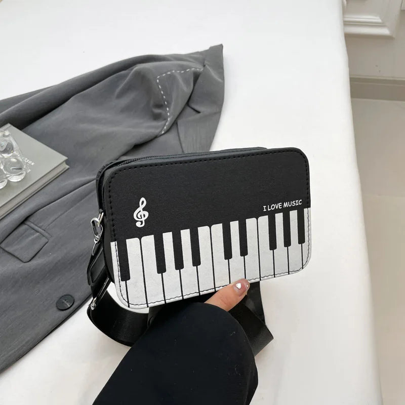 Fashion Contrast Color Handbag Creative Polka Dot Piano Note Small Square Bag Flip Zipper Shoulder Bag Y2k Style Crossbody Bag