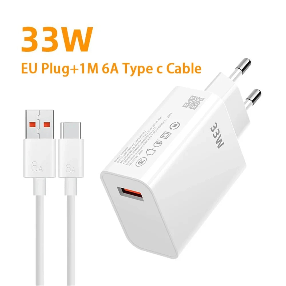 33W USB Charger Fast Charging QC3.0 USB C Type C Cable Wall Phone Charger Adapter For iPhone Huawei Samsung Xiaomi Quick Charge