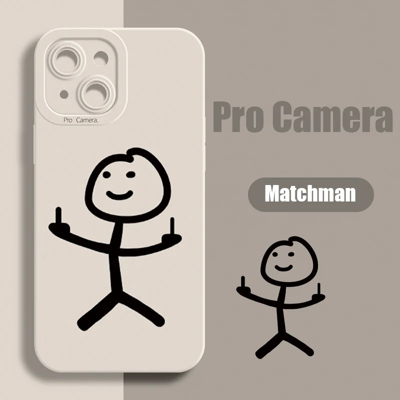 Cartoon Matchman Phone Case For iPhone 11 12 13 14 15 Pro Max XR XS X 7 8 Plus SE 2020 Shockproof Matte Soft TPU Silicone Cover