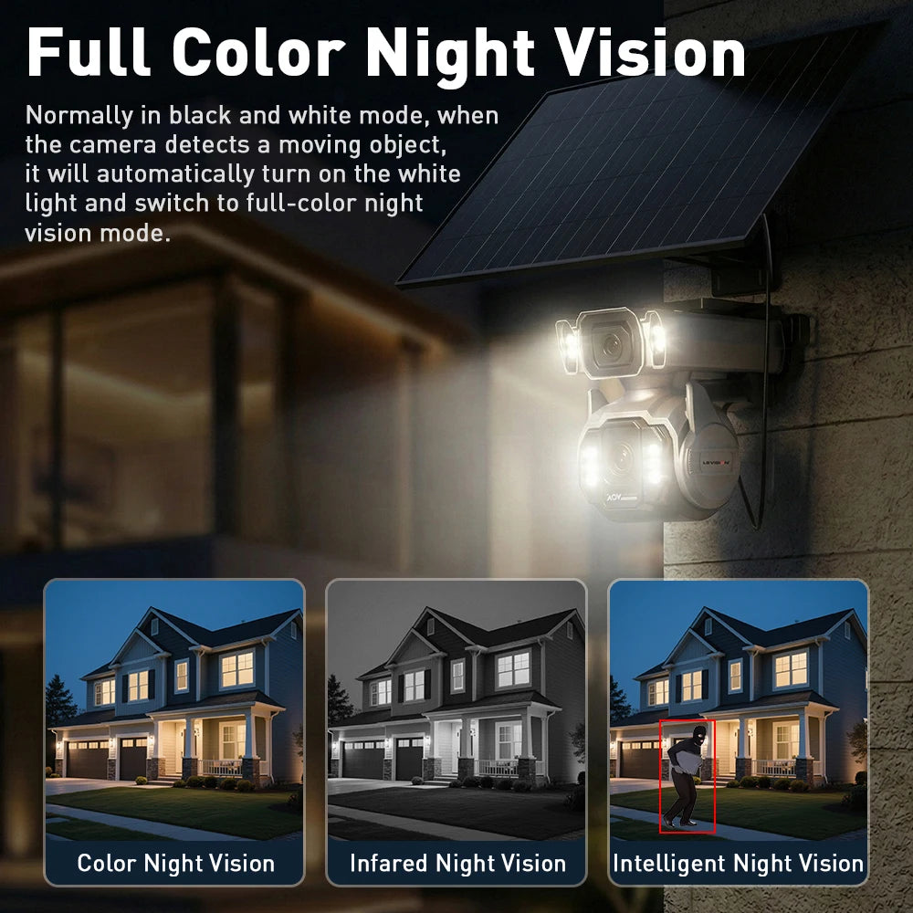 LS VISION Dual Screens 10MP AOV Solar Camera Outdoor 12X Zoom 24/7 Recording 4G SIM Auto Tracking Zoom PTZ Security Cameras CCTV