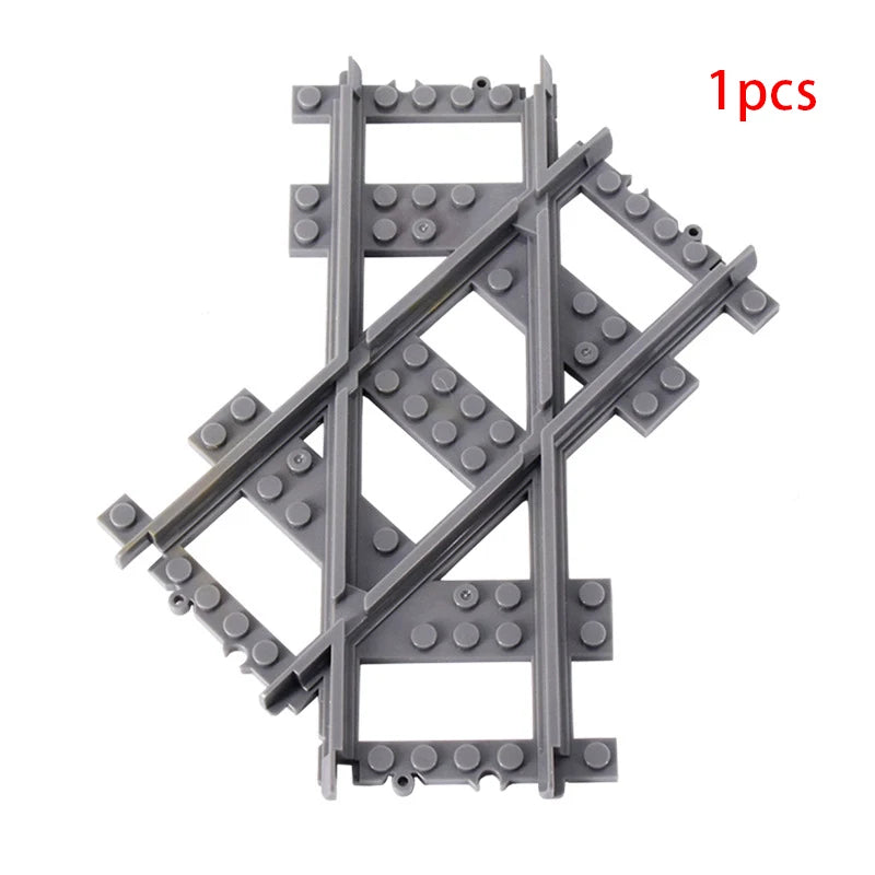 MOC City Train Rail Crossing Flexible Tracks Forked Straight Curved Rails Switch Building Block Bricks Creative DIY Toys
