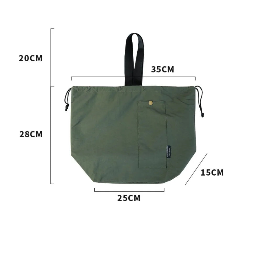 Durable Nylon+Polyester Lunch Bags Green Khaki Black Large Capacity Thermal Insulation Bag Drawstring Lunch Pack Outdoor