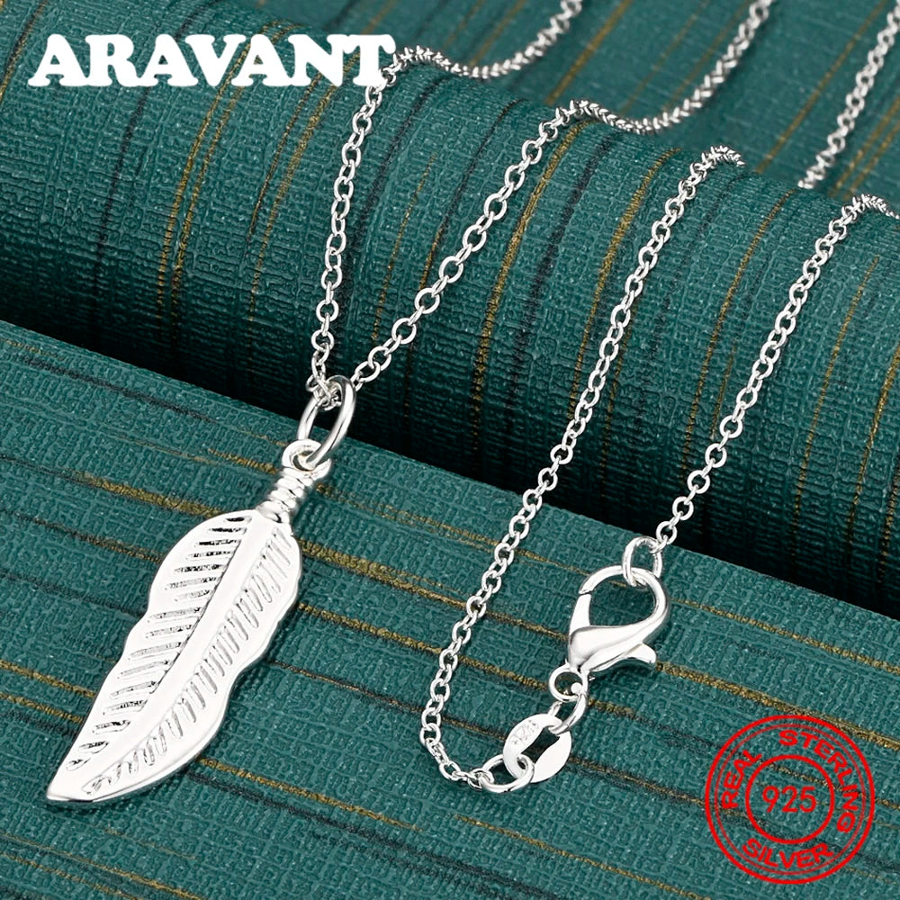 925 Sterling Silver Feather Pendant Necklace Small Fresh Design Women'S Engagement Jewelry