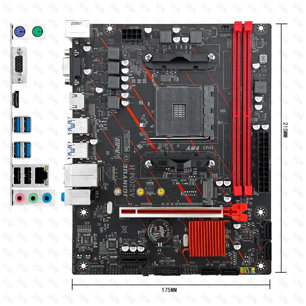 JGINYUE A520M Motherboard CPU Set AM4 Ryzen Kit with Processor Dual Channel DDR4 3200MHz Cooler Support M.2 NVME 4*SATA3.0 WIN11