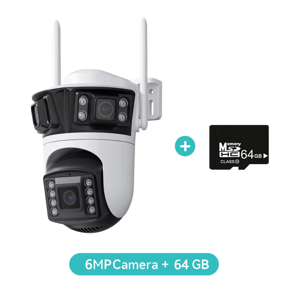 HD 6K 12MP Triple Lens Camera 6MP 3 Lens Outdoor Camera System AI Human Detection WiFi CCTV Waterproof Video Security iCsee App