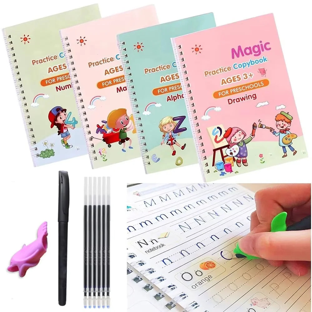 4 Books Pen Magic Writing Book Calligraphy Notebook Montessori Kids Reusable Educational Calligraphic Letter Practice Toy