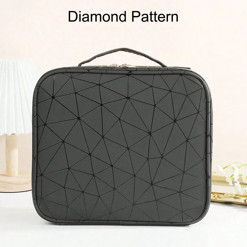 Makeup Organizer Case With Mirror Light 3 Adjustable Brightness Travel Train Cosmetic Toolbox Tattoo Tool Women Makeup Bag Case