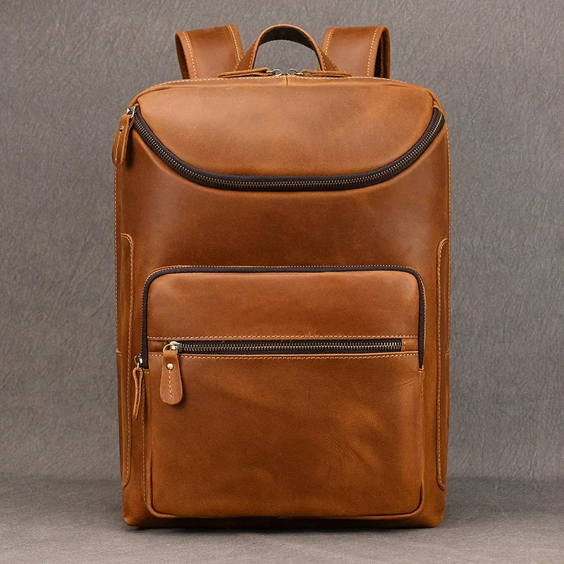 2025 New Fashion Leather Bagpack Bag 14 15.9 Laptop Backpack for Man Male Genuine Leather Men's Travel Bagpack Crazy Horse Skin