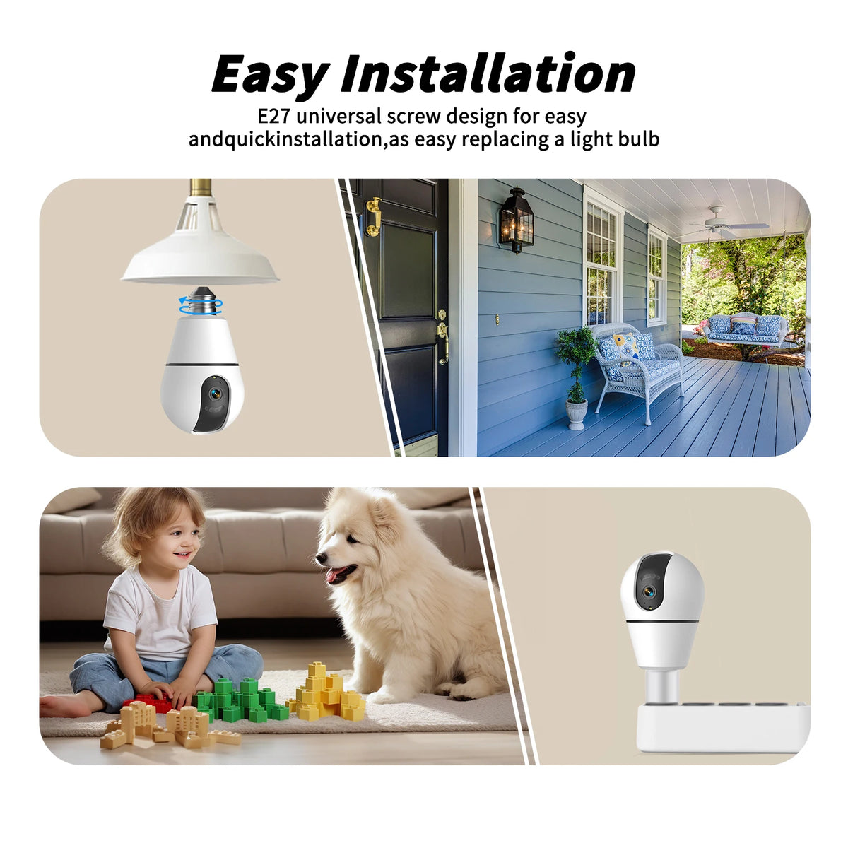 Noahtec Bulb E27 WiFi Surveillance Camera Full Color Night Auto Tracking Wireless Indoor Security Baby Monitor  PTZ IP Camera