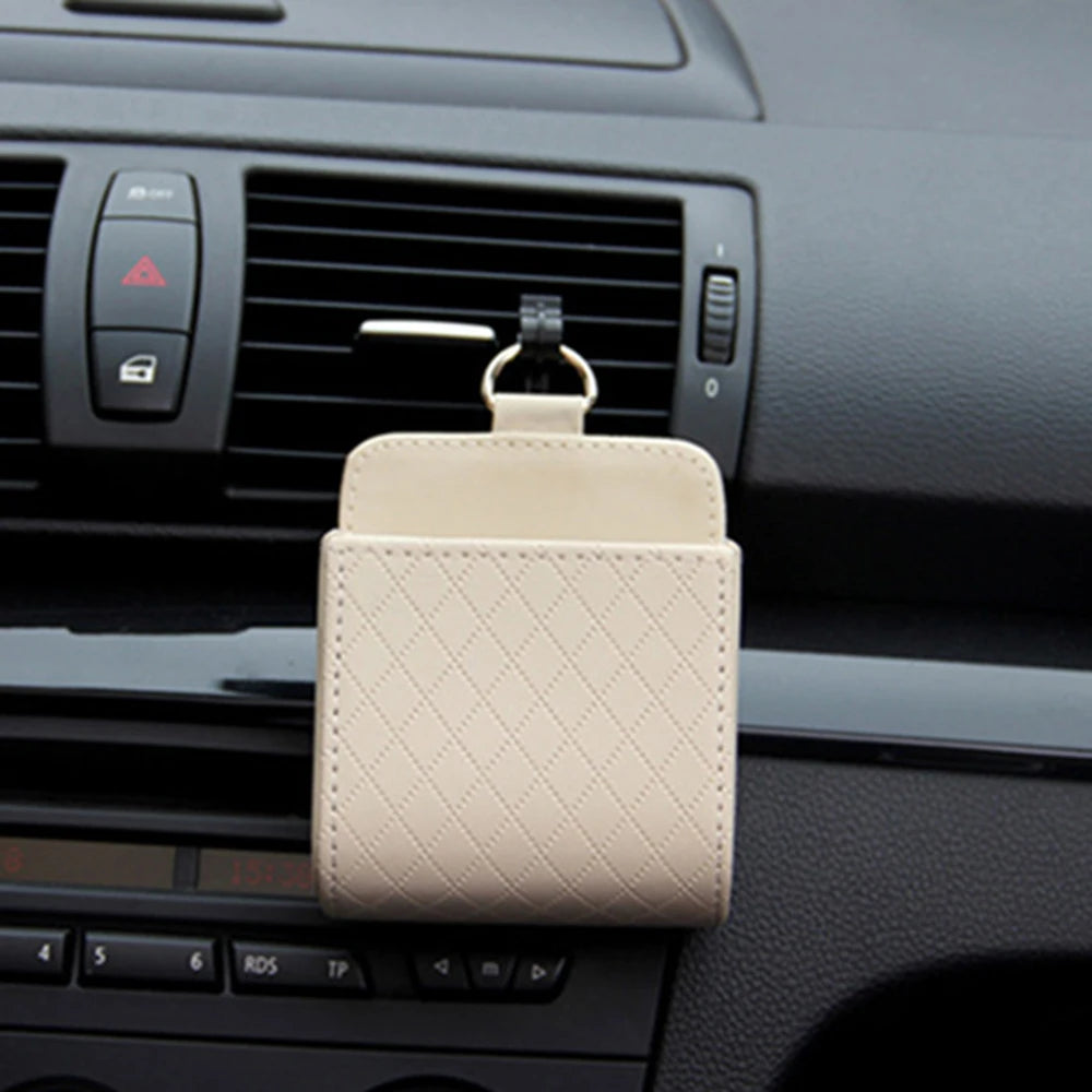 Car Phone Holder Mount Air Vent Hanging Storage Box Car Mobile Phone Bag PU Leather Glasses Organizer Bag Support in Home