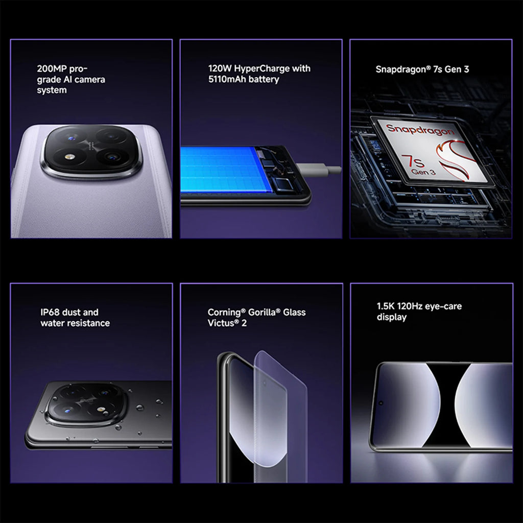 Xiaomi Redmi Note 14 Pro+ 5G, 8+256GB Global Version, 120Hz 6.67" AMOLED Display 200MP Al Camera 5110mAh 120W Snapdragon 7s Gen3