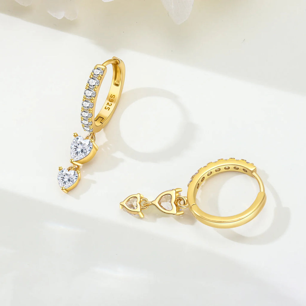 Orstarry 925 Sterling Silver 18K Gold Heart-shaped Zircon Drop Earrings Women Earrings Fashion Party Original Jewelry Gifts