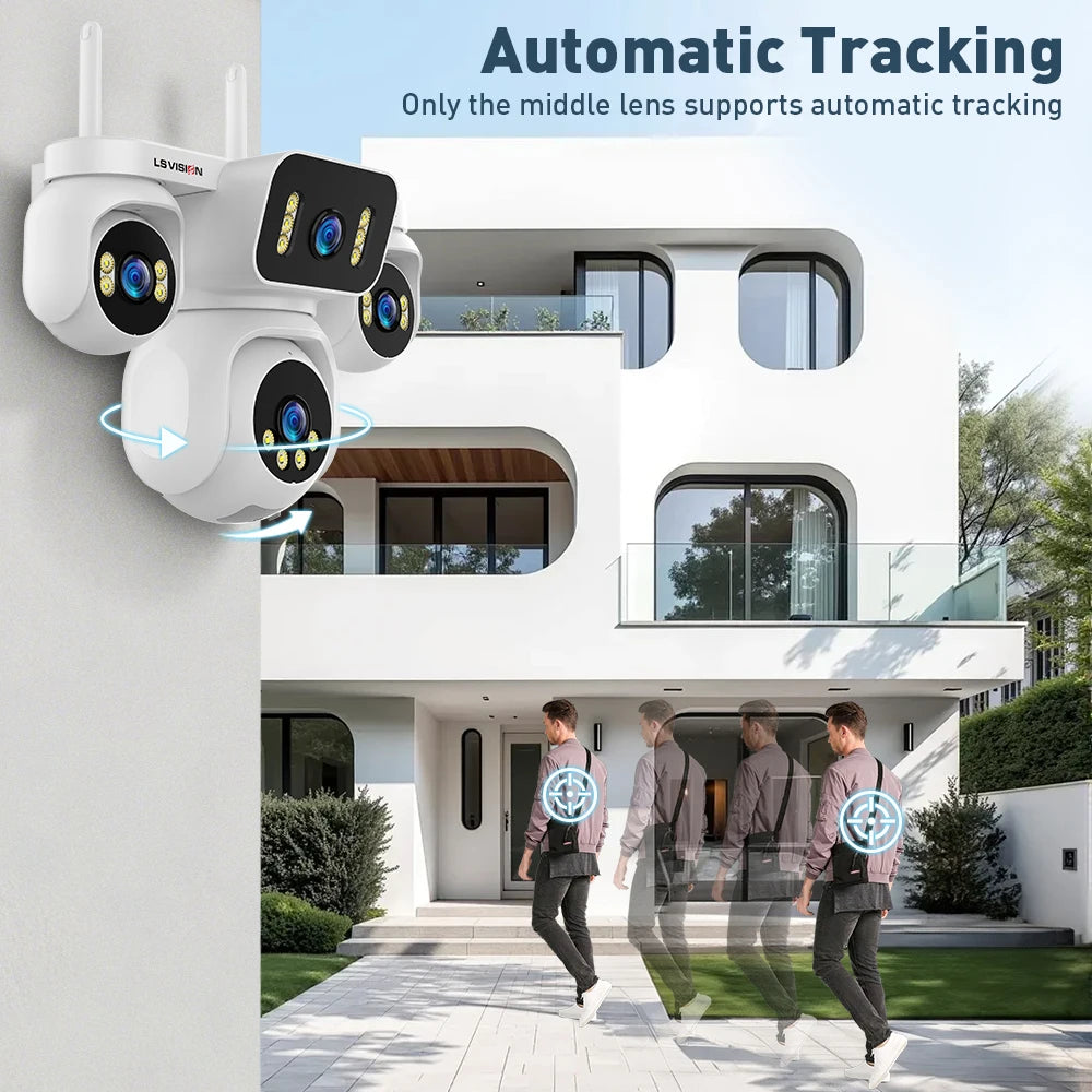 LS VISION 10K 20MP Four Screens WiFi Security Camera Outdoor Four Lens 12X Optical Zoom Two Way Audio Auto Tracking CCTV Cameras