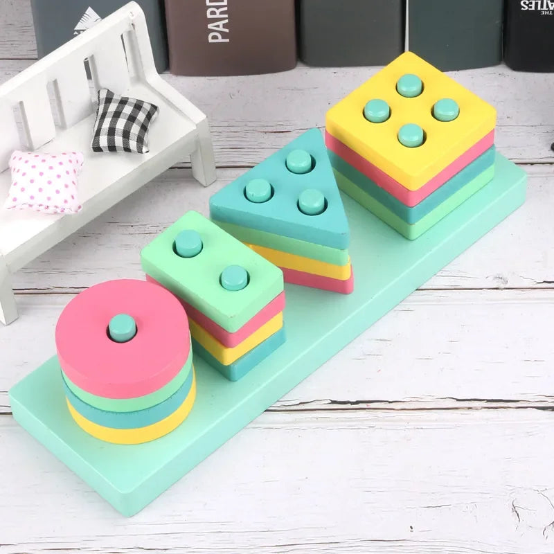 Baby Educational Toy Montessori Wooden 3D Toys Childhood Learning  Kids Baby Colorful Wooden Blocks For Children Christmas Gift