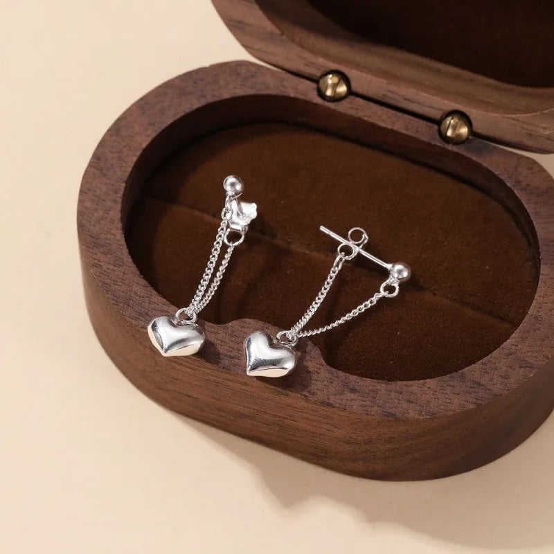 Vintage S925 Silver Hoop Earrings For Women Fashion Korean Heart Chain Drop Earring Prevent Allergy Party Gothic Punk Jewelry