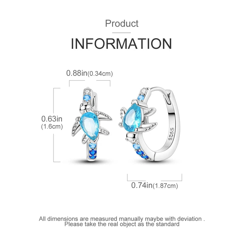 Original 925 Sterling Silver Hoop Earrings Blue Turtle Earrings For Women Sparkling Zircon Fine Engagement Wedding Jewelry Gift