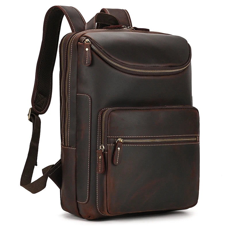 2025 New Fashion Leather Bagpack Bag 14 15.9 Laptop Backpack for Man Male Genuine Leather Men's Travel Bagpack Crazy Horse Skin