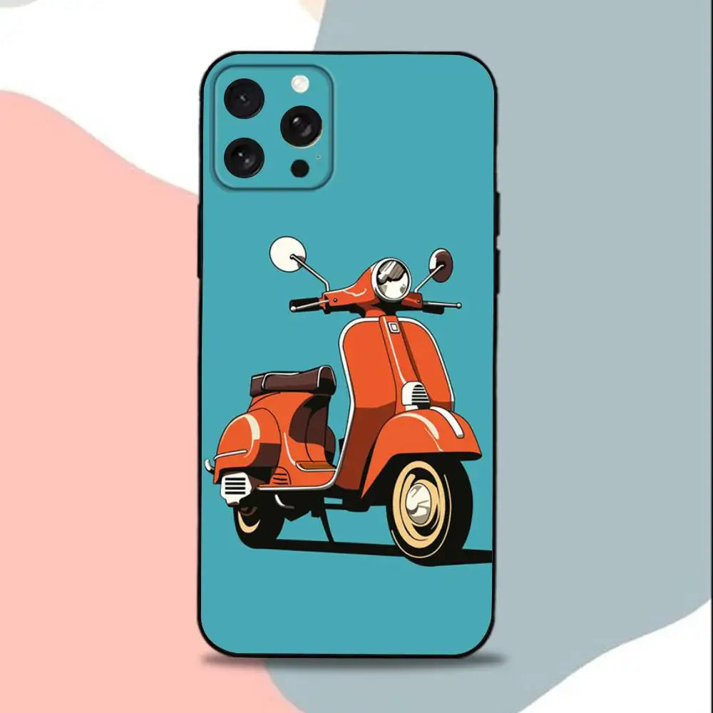 Cool V-Vespa S-ScooterS Phone Case For iPhone 15,13,16,12,11,17,14,Plus,Pro,Max,XS,XR,X,SE,Mini,Soft Silicone Black Cover