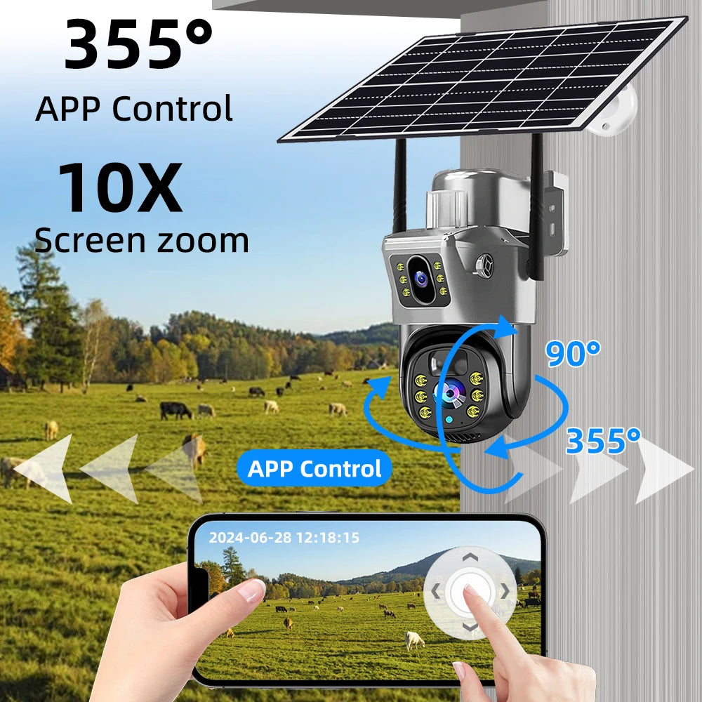 V380 Pro 4K 8MP 2 Lens 4G WiFi Solar Camera Outdoor PIR Night Vision IP66 Low Power Battery CCTV Security