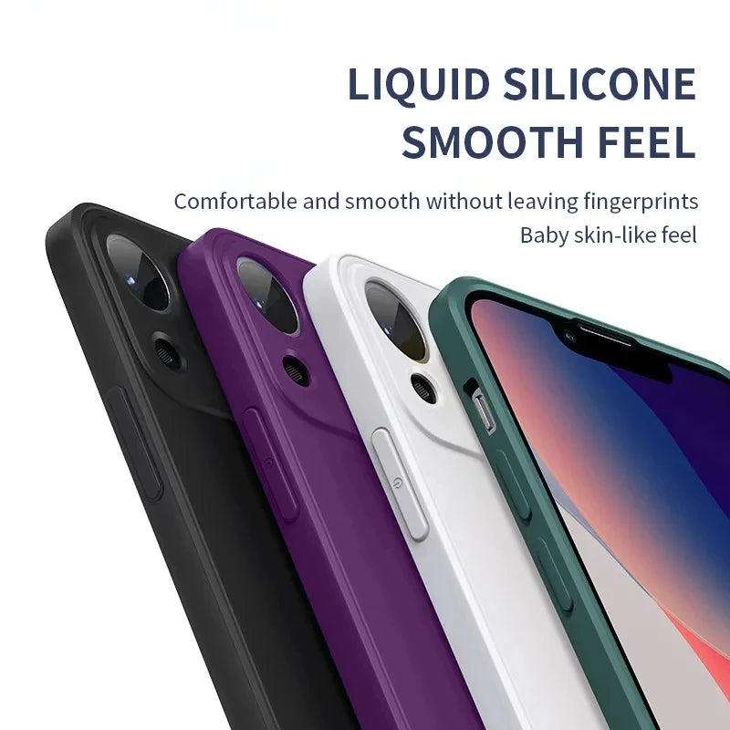 Liquid Silicone Soft Case For iPhone 15 13 12 11 14 Pro Max Shockproof Back Cover 15 14 Plus Phone Camera Protector Accessories