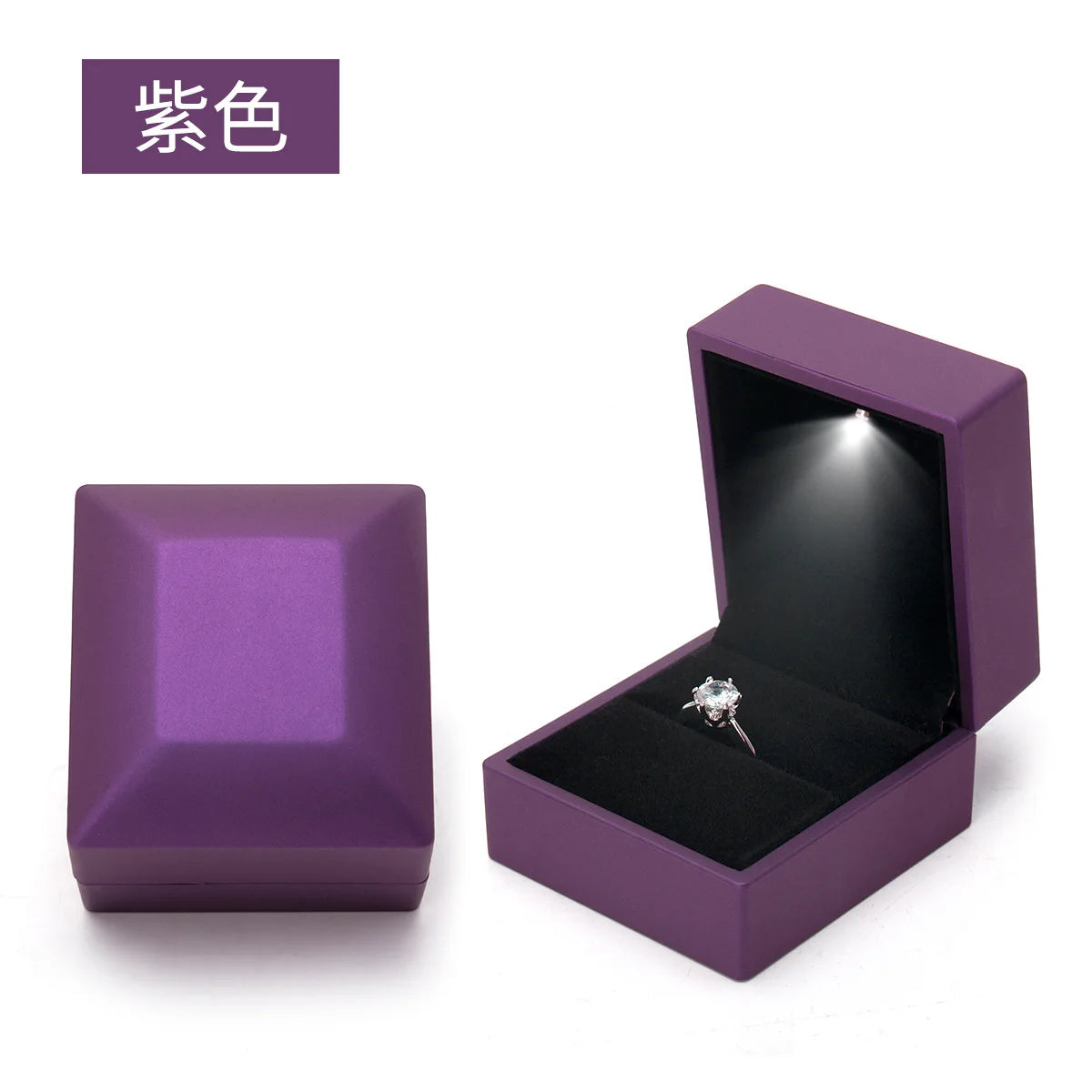 LED Illuminated Ring Box - Premium Spray-Finish Jewelry Display Case for Luxury Rings