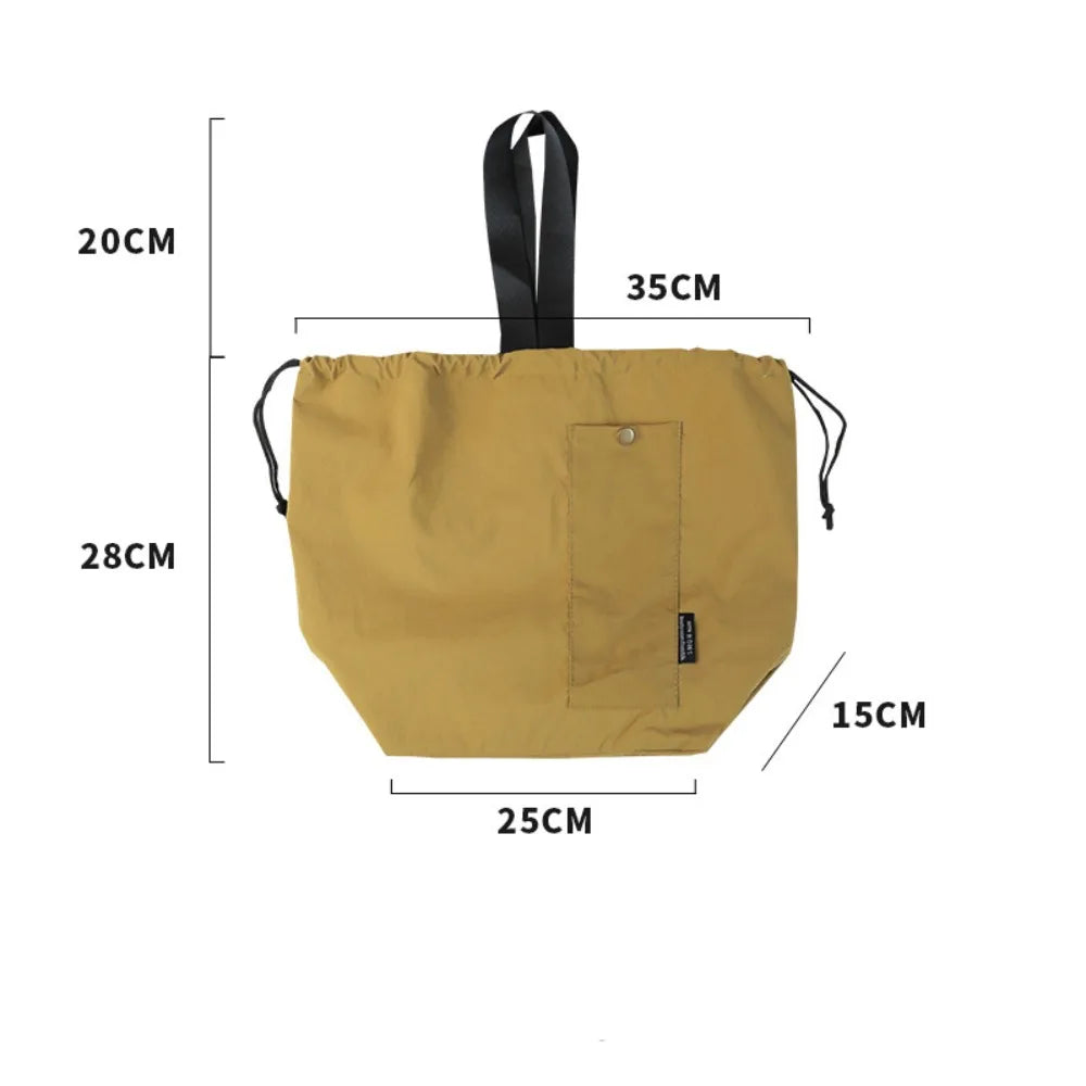 Durable Nylon+Polyester Lunch Bags Green Khaki Black Large Capacity Thermal Insulation Bag Drawstring Lunch Pack Outdoor