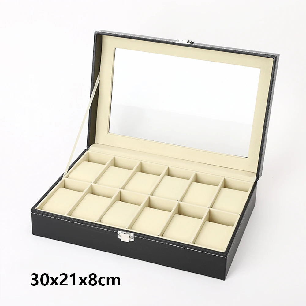 3/6/12 Slot Men Watch Display Case PU Leather Watch Organizer Box Black Watch Bracket Display Box Holiday Gift ﻿