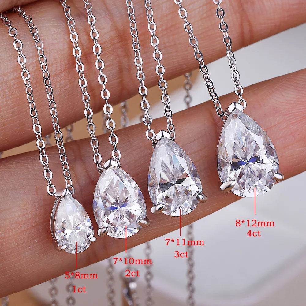 FEOBUR 1-5CT Waterdrop Solitaire Moissanite Necklace with Certificate Real 925 Silver 18K Plated Pear Diamond Pendant for Women