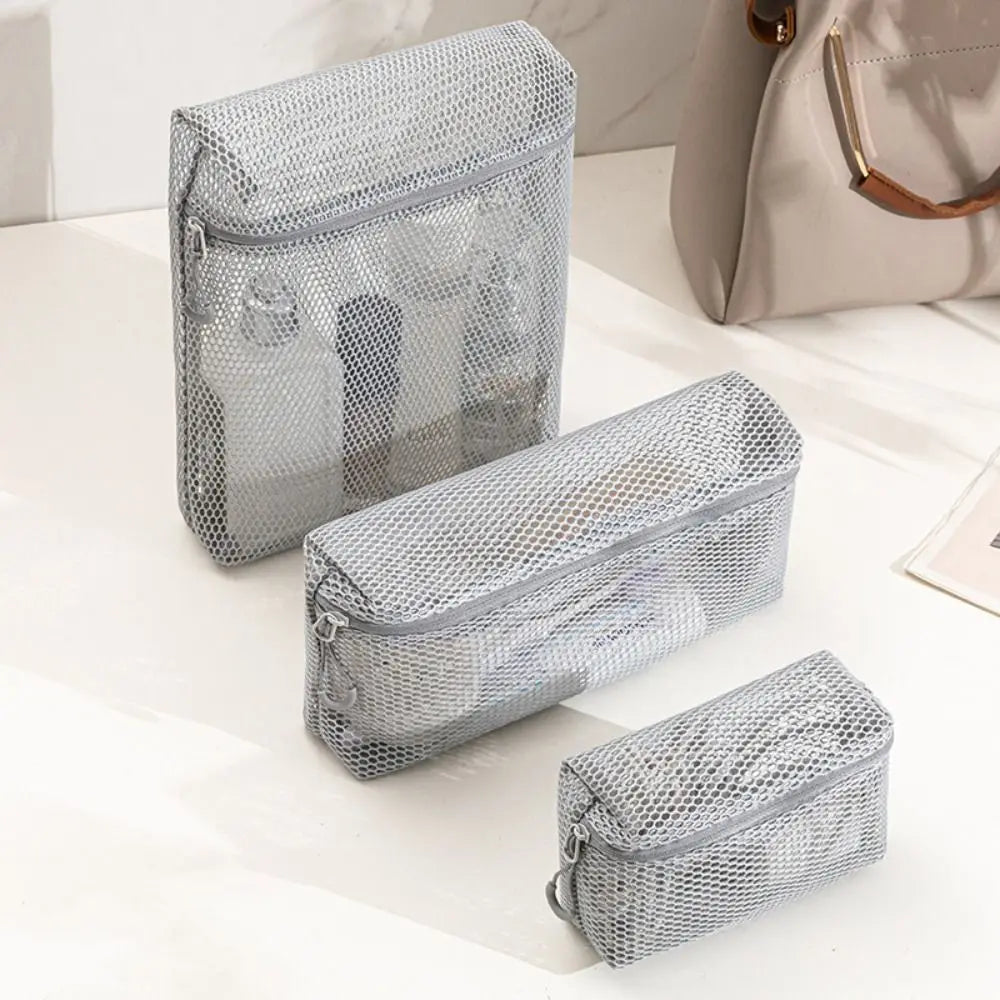Casual Nylon Storage Pouch With Zipper Hand-held Mesh Pouch Multipurpose Mesh Toiletry Wash Bags Travel