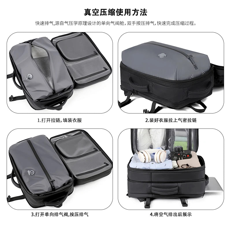 New Men's Backpack Vacuum Compression Backpack Multifunctional Computer Bag Large Capacity Expandable Travel Bag