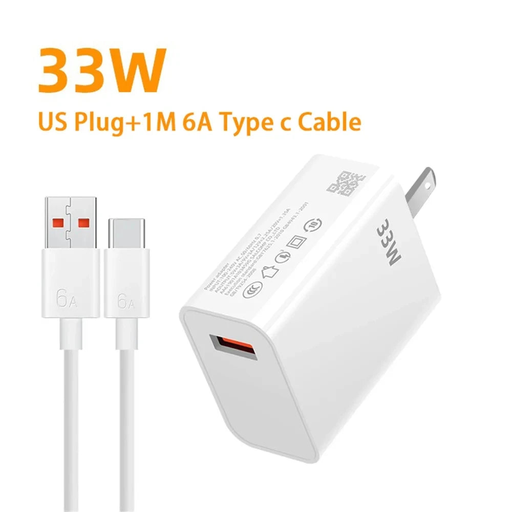 33W USB Charger Fast Charging QC3.0 USB C Type C Cable Wall Phone Charger Adapter For iPhone Huawei Samsung Xiaomi Quick Charge