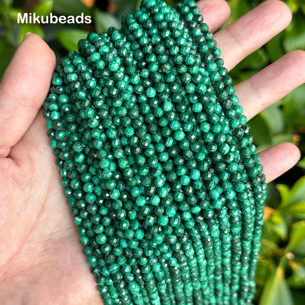 Wholesale Natural 3.2mm 4mm 5mm Malachite Faceted Round Loose Beads For Making Jewelry DIY Necklace Bracelet Strand Popular