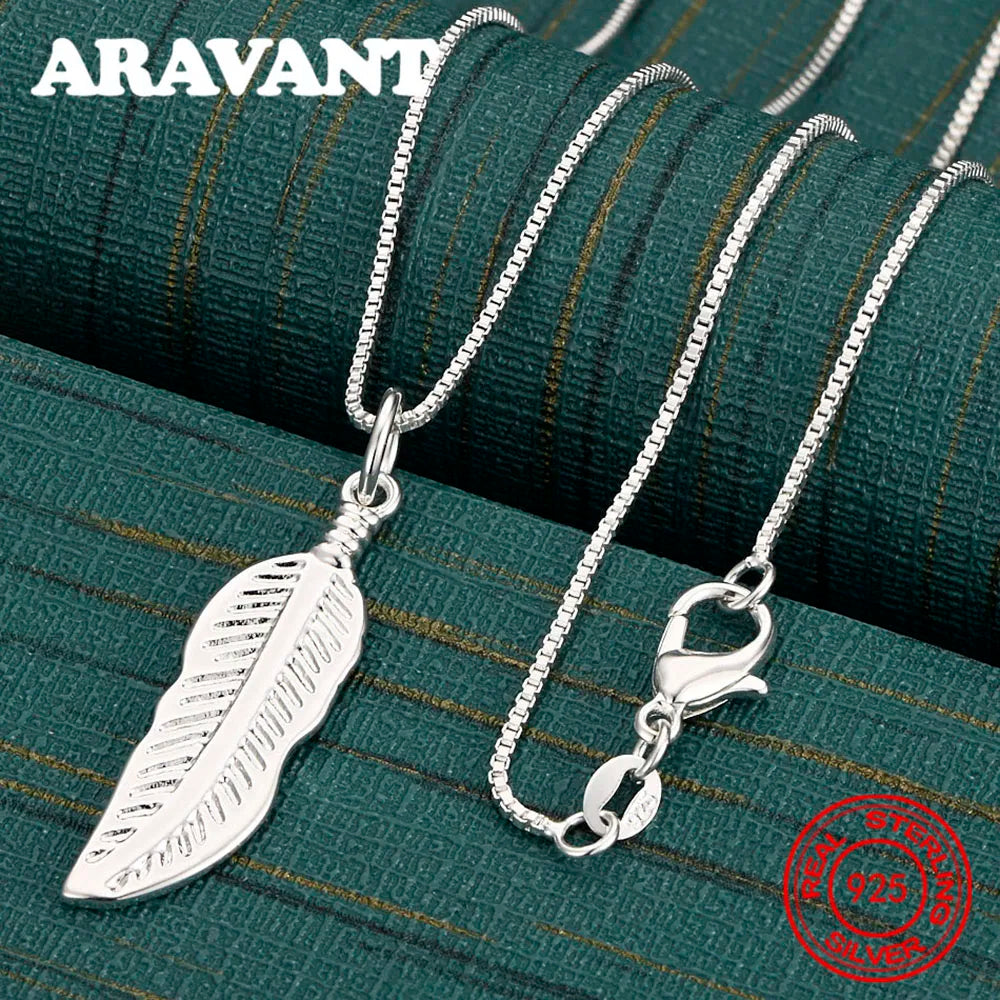 925 Sterling Silver Feather Pendant Necklace Small Fresh Design Women'S Engagement Jewelry
