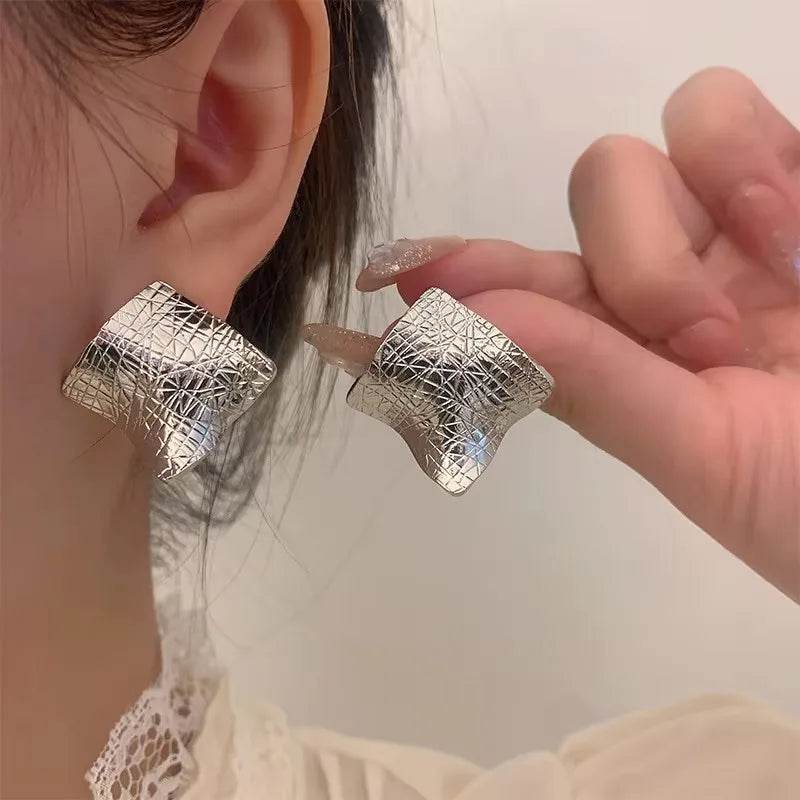 PANJBJ 925 Sterling Silve Crinkled Texture Studs Earring for Women Vintage Irregular Frosting Jewelry Party Gift Dropshipping
