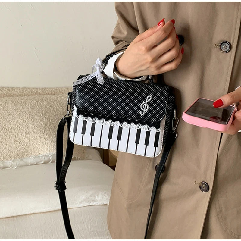 Fashion Contrast Color Handbag Creative Polka Dot Piano Note Small Square Bag Flip Zipper Shoulder Bag Y2k Style Crossbody Bag