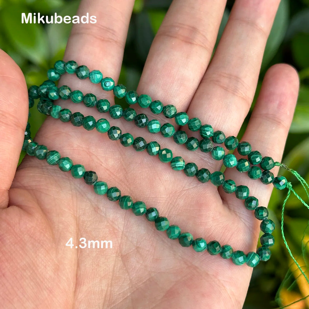 Wholesale Natural 3.2mm 4mm 5mm Malachite Faceted Round Loose Beads For Making Jewelry DIY Necklace Bracelet Strand Popular