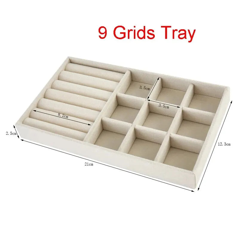 Velvet Jewelry Display Exquisite Jewellery Holder Portable Ring Earrings Necklace Organizer Storage Box Organizator Trays Beige