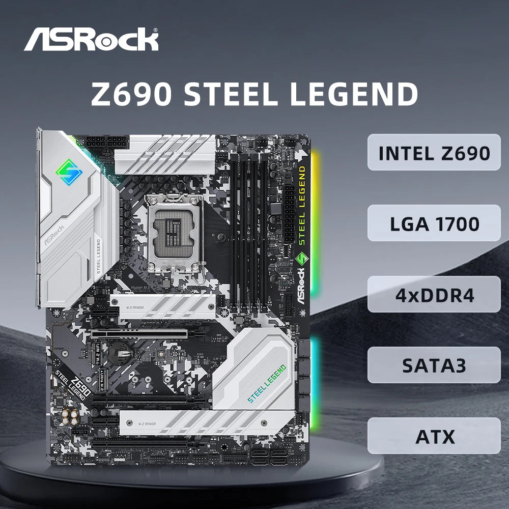 ASRock Z690 STEEL LEGEND Motherboard Supports Socket LGA1700 i9-14900K i7-12700K i5-12400F CPU 4xDDR4 USB3.2 Gen2  PCIe5.0 ATX