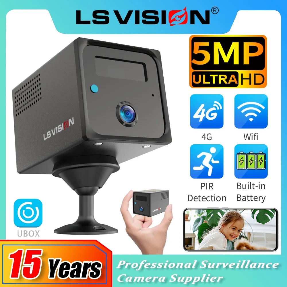 LS VISION 5MP Ubox Mini Camera 4G SIM Indoor Human Detection WIFI Security Cameras 3800mAh Battery CCTV Surveillance IP Camera