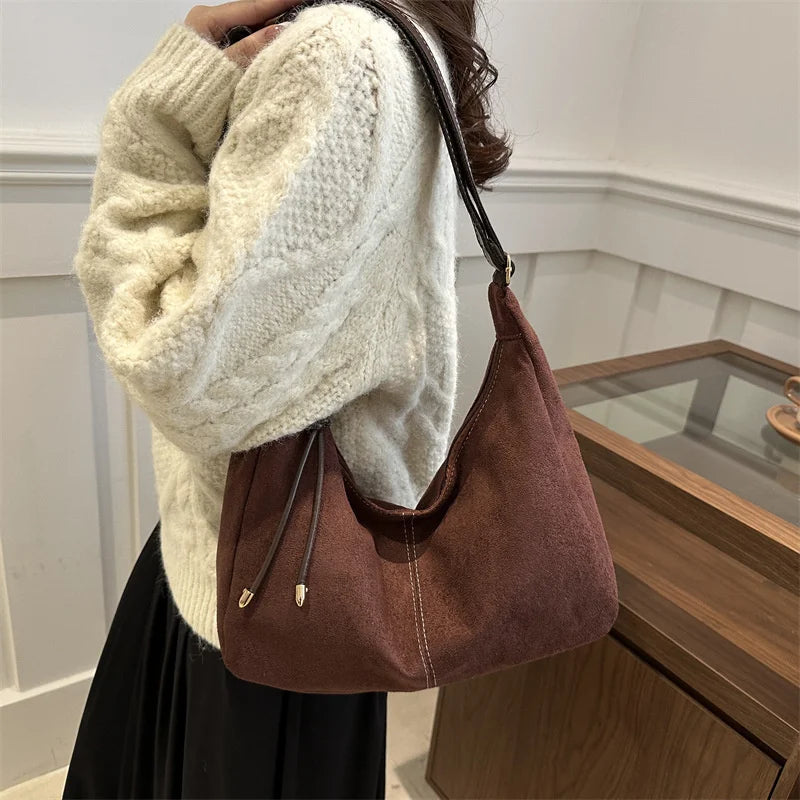 Handbag Purse for Women Suede Shoulder Bag Causal Crossbody Bags Female Luxury Designer Clutch Crescent Hobo Bag